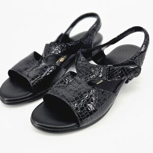 SAS Suntimer Black Croc Patent Leather Dress Heel Comfort Sandals Women 8.5 EUC